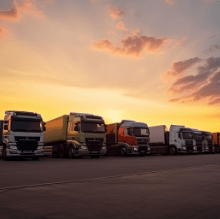 many-transport-trucks-parked-service-station-sunset-ai-generative